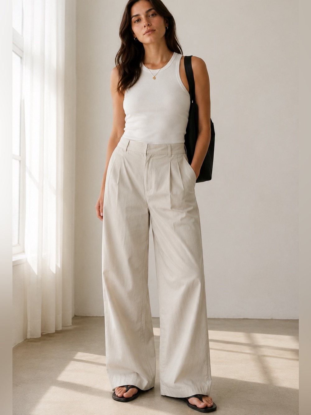 Everlane The Way-High Drape Pant Sandstone  Wide Leg Trousers Size 14 S NWT